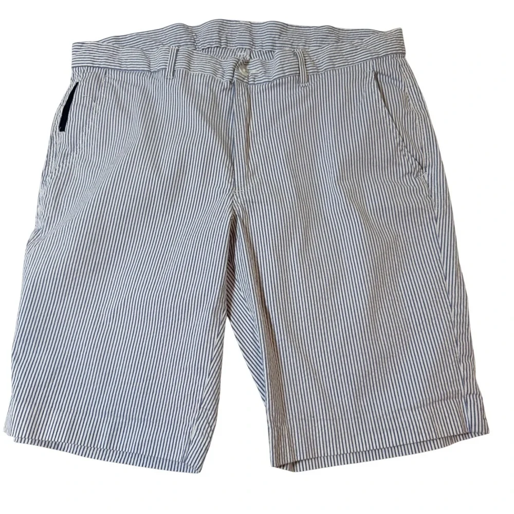 Britches by Samtex Mens 36W Blue White‎ Striped Seersucker Shorts Cotton Stretch